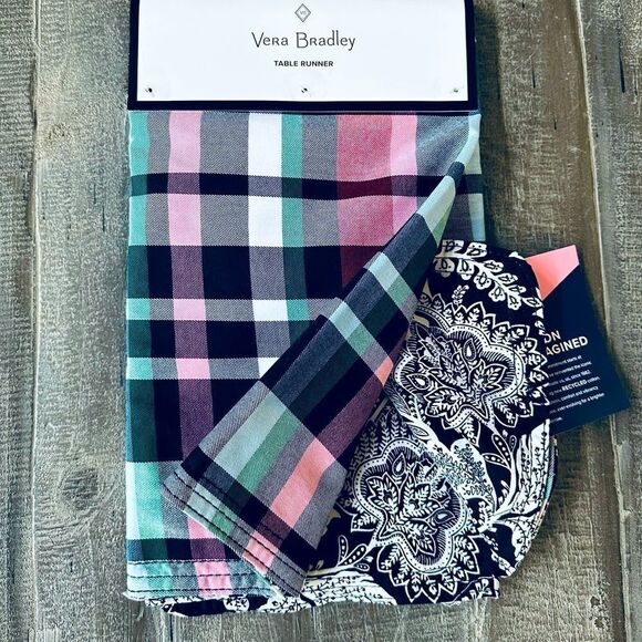 Vera Bradley Ribbons Plaid Reversible Table Runner - Picture 1 of 3